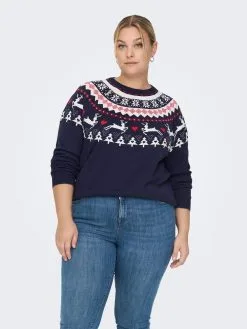 ONLY CARMAKOMA Fijngebreide Truien Trui Dames Nachtblauw -ONLY Elegant winkel 05ee15d8a3a86e528e90ac148ed2fe6e 1