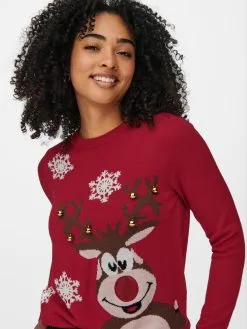 ONLY Fijngebreide Truien Trui Xmes Bell Dames Merlot -ONLY Elegant winkel 0d2e5d0760c4d73b408c9d2523d55baf