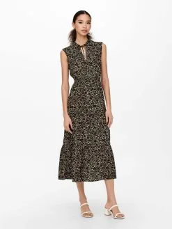 ONLY Midi Jurken Jurk Dames Beige / Zwart -ONLY Elegant winkel 1144c3285242d3adac6d2d0f0f3b46dd