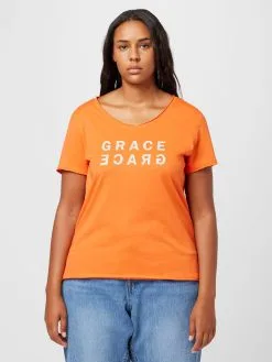 ONLY CARMAKOMA T-shirts Shirt QUOTE Dames Oranjerood -ONLY Elegant winkel 18e3b44e4045c691b457afd94b00de3b