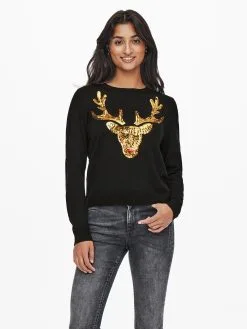 ONLY Fijngebreide Truien Trui XMAS Dames Zwart -ONLY Elegant winkel 1c83cb6e981f8411f0f541a2768eb760