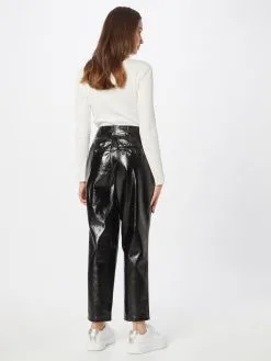 ONLY Leren Broeken Regular Bandplooibroek BAILEY Dames Zwart -ONLY Elegant winkel 1d3ca2d3e2300ab6d28d4cff97fe4c06