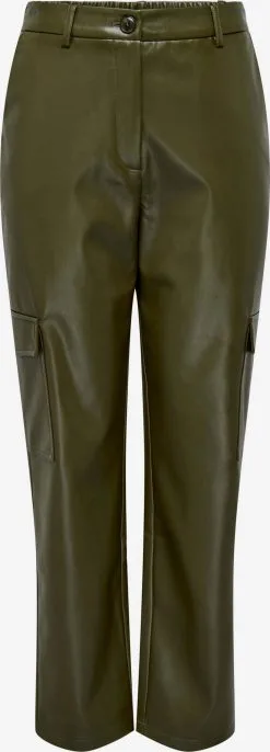ONLY Leren Broeken Regular Cargobroek KIM Dames Olijfgroen