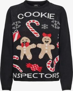 ONLY Fijngebreide Truien Trui Xmas Joy Dames Zwart