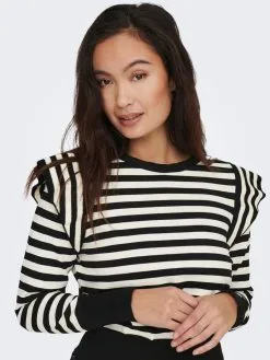 ONLY Fijngebreide Truien Trui Dames Zwart / Wit -ONLY Elegant winkel 228a1bed574ec6bc4df72e7c9fd37e13