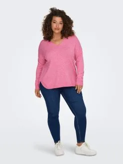 ONLY CARMAKOMA Fijngebreide Truien Trui Dames Lichtroze -ONLY Elegant winkel 298babca47bbafd508e85663259e8e42