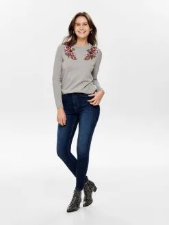 ONLY Fijngebreide Truien Trui Florida Dames Grijs -ONLY Elegant winkel 2db8be0a0419af71e2ed0633e67acf9b