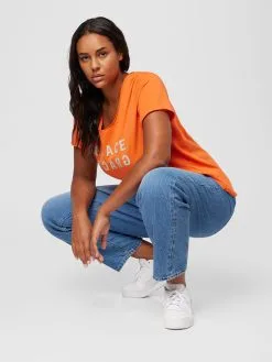 ONLY CARMAKOMA T-shirts Shirt QUOTE Dames Oranjerood -ONLY Elegant winkel 2ff40a0d1739266d553088007601c5a8