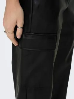 ONLY Leren Broeken Regular Cargobroek BLAKE Dames Zwart -ONLY Elegant winkel 310c20163efbdc9219cb748480b55196