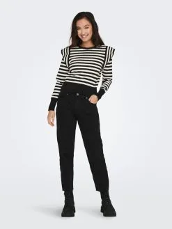 ONLY Fijngebreide Truien Trui Dames Zwart / Wit -ONLY Elegant winkel 321556cc548bc496df23475f14564af9