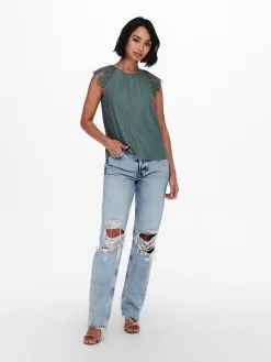 ONLY Kanten Tops Top Silja Dames Donkergroen -ONLY Elegant winkel 46c5a5e2584c9dea5d6a40ced8aa21ed