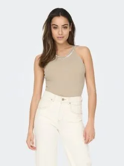 ONLY Uitgaanstops Top Dames Beige -ONLY Elegant winkel 4abc10ac97e969de96c0e586a2daa2f5