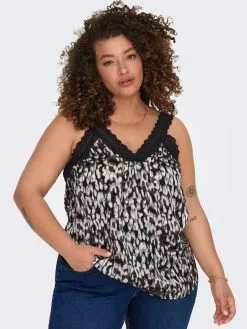 ONLY CARMAKOMA Kanten Tops Top Dames Grijs / Zwart -ONLY Elegant winkel 4eda378294878f2abd12e6db302745f8