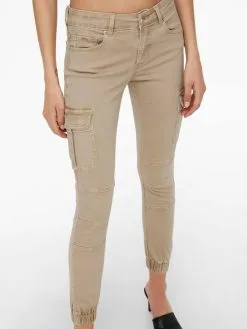 ONLY Jeans Slimfit Cargojeans Dames Donkerbeige -ONLY Elegant winkel 514828f19973b924c30db178b8dd89f1