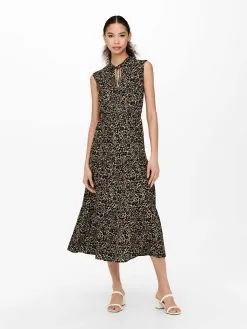 ONLY Midi Jurken Jurk Dames Beige / Zwart -ONLY Elegant winkel 539035f107962682514290afd0a6e369