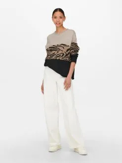 ONLY Fijngebreide Truien Trui Jade Dames Taupe -ONLY Elegant winkel 585f6b3c706f9c6aa8711433e011c86a