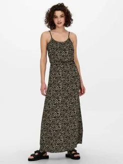 ONLY Maxi Jurken Jurk Dames Beige / Zwart -ONLY Elegant winkel 60bf436bb24bdd22069f2826bfa27af5