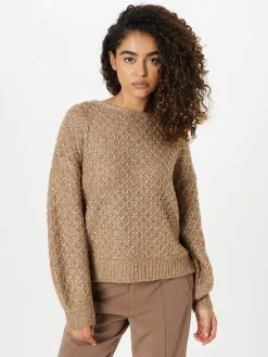 ONLY Fijngebreide Truien Trui CARMEN Dames Lichtbruin -ONLY Elegant winkel 6cb98f331f4a304444285b3d45530384