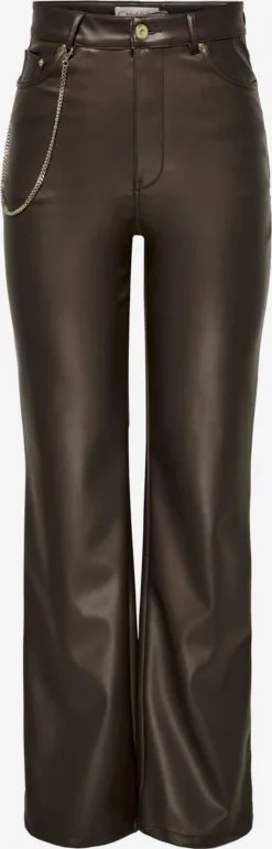 ONLY Leren Broeken Regular Broek Dames Donkerbruin