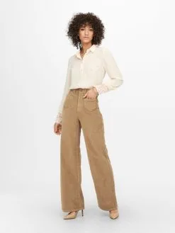 ONLY Ribbroeken Wide Leg Broek Dames Bruin -ONLY Elegant winkel 73476cab1d988b05563bf9c215b79043