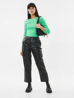 ONLY Leren Broeken Regular Broek IDINA Dames Zwart -ONLY Elegant winkel 7a23daba86f9ee736009ac53a4200b2d