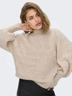 ONLY Fijngebreide Truien Trui Celina Dames Beige Gemêleerd -ONLY Elegant winkel 975bf1778decd36212727e4d9025c447
