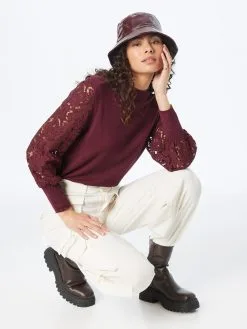 ONLY Fijngebreide Truien Trui ROWENA Dames Wijnrood -ONLY Elegant winkel 97d0897fb87ce72fb48658d534223add