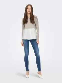 ONLY Fijngebreide Truien Trui ZURI Dames Stone Grey / Wit -ONLY Elegant winkel 9876cf14480afc5f9f0088951105af15