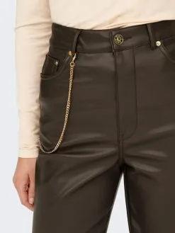 ONLY Leren Broeken Regular Broek Dames Donkerbruin -ONLY Elegant winkel 9a268cd1b15b3b542f4f1117639eb8c2