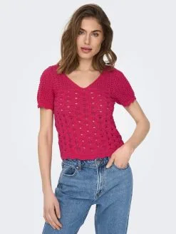 ONLY Fijngebreide Truien Trui Becca Dames Fuchsia -ONLY Elegant winkel a9fe39135ef0793f63034185f5963224