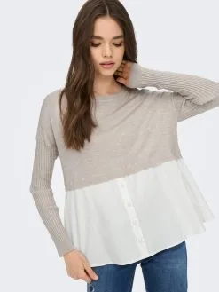 ONLY Fijngebreide Truien Trui ZURI Dames Stone Grey / Wit -ONLY Elegant winkel b005e88c6b05a133619b604dc1a35ef6