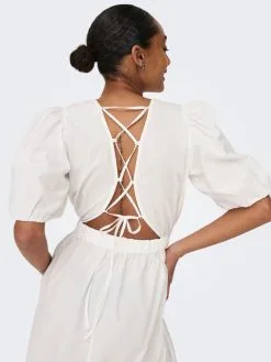 ONLY Midi Jurken Jurk Dames Wit -ONLY Elegant winkel b5362adc40044addffc8a6562a79542e