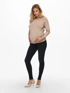 ONLY MATERNITY Fijngebreide Truien Trui Lesly Dames Donkerbeige -ONLY Elegant winkel c33924c1896b34d621e9946c3545ccb9