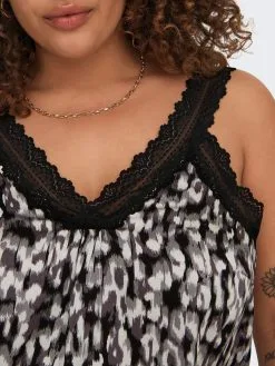 ONLY CARMAKOMA Kanten Tops Top Dames Grijs / Zwart -ONLY Elegant winkel c82316405a95639669c303e10ced66ed