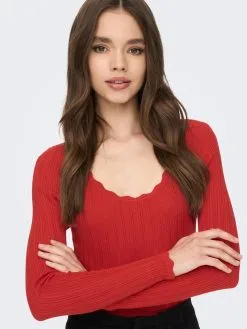 ONLY Fijngebreide Truien Trui Dee Dames Rood -ONLY Elegant winkel d11389b6769ac9e9fa77f502be783431