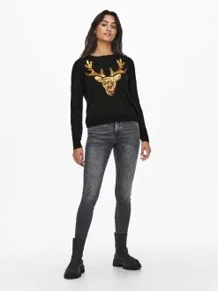 ONLY Fijngebreide Truien Trui XMAS Dames Zwart -ONLY Elegant winkel d286891f3ab00ca6b778a543ac94d41f