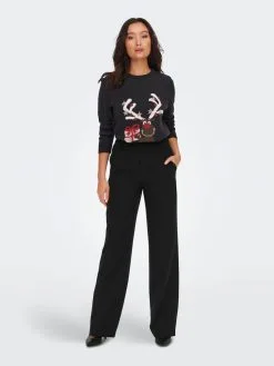 ONLY Fijngebreide Truien Trui XMAS HAPPY Dames Nachtblauw -ONLY Elegant winkel d5d98310bee92c2c79790f20fad13891