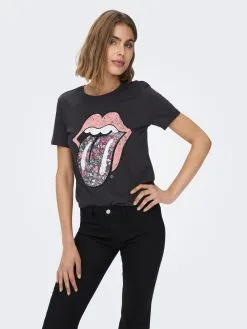 ONLY T-shirts Shirt ROLLING STONES Dames Antraciet -ONLY Elegant winkel e2b5df8d246f138fda571641ef99a194