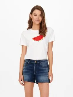 ONLY T-shirts Shirt CLORIS Dames Wit -ONLY Elegant winkel e70322c9f7597bdadb8730c44f914287