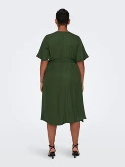 ONLY CARMAKOMA Midi Jurken Jurk Dames Donkergroen -ONLY Elegant winkel ea1e0b346e99bbb656e67526b43009cf