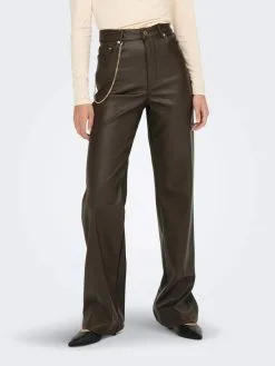 ONLY Leren Broeken Regular Broek Dames Donkerbruin -ONLY Elegant winkel ff54d3820b120391cefa039fe53a3bd3